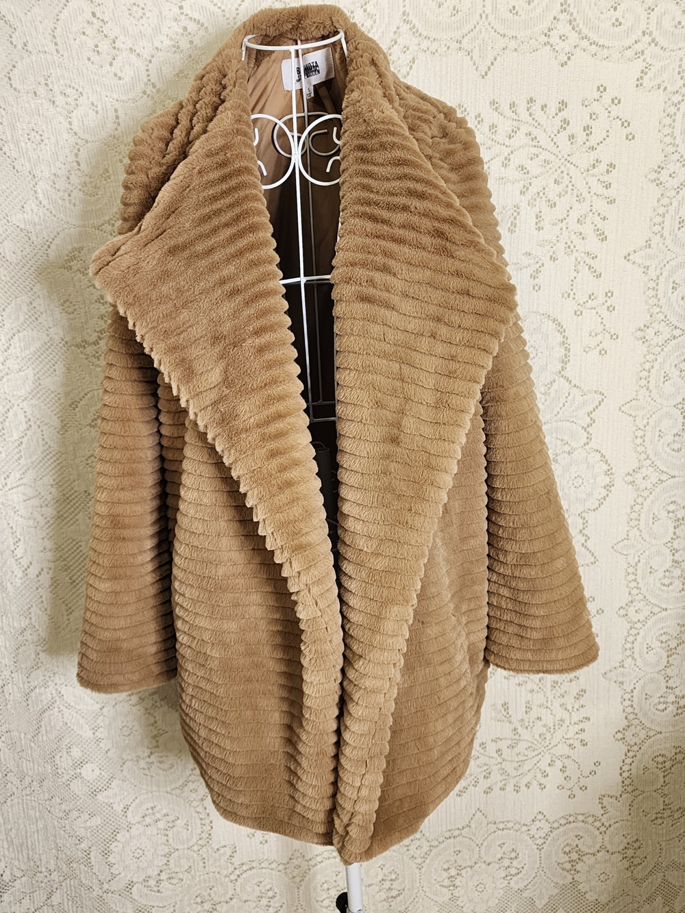 Steve Madden Ribbed Faux Fur Teddy Jacket in Camel Brown